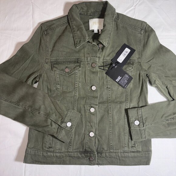 NEW NWT PAIGE women's Rowan Denim Jean Jacket Olive Green Size Small - Picture 1 of 13